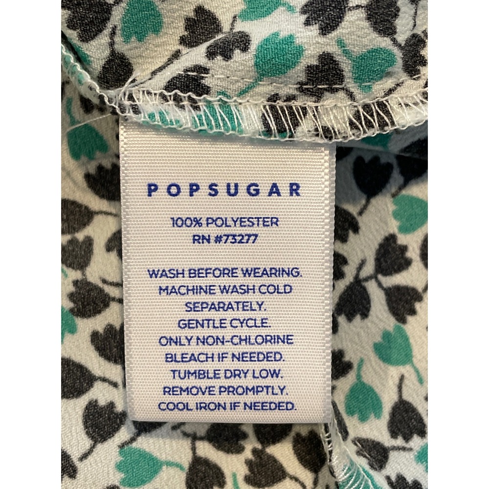PopSugar Green Black Tulip Floral Shirt Dress Button Front Belted Pockets‎ M NEW - Picture 15 of 16